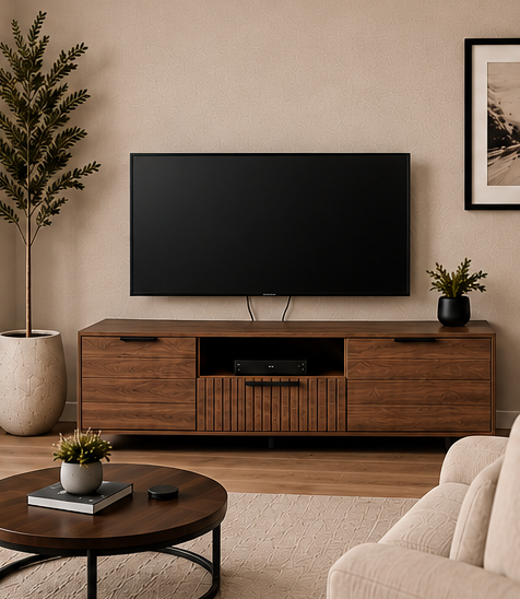 Wall-mounted television with visible cables